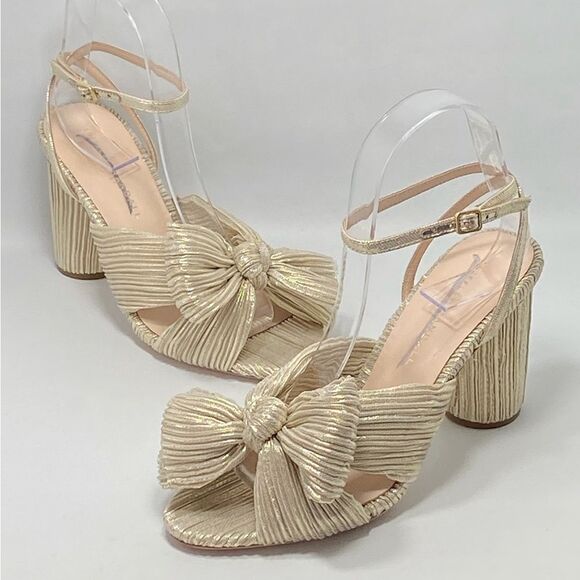Loeffler Randall Camellia Knotted Lamé Sandals size 6.5 - Picture 1 of 12